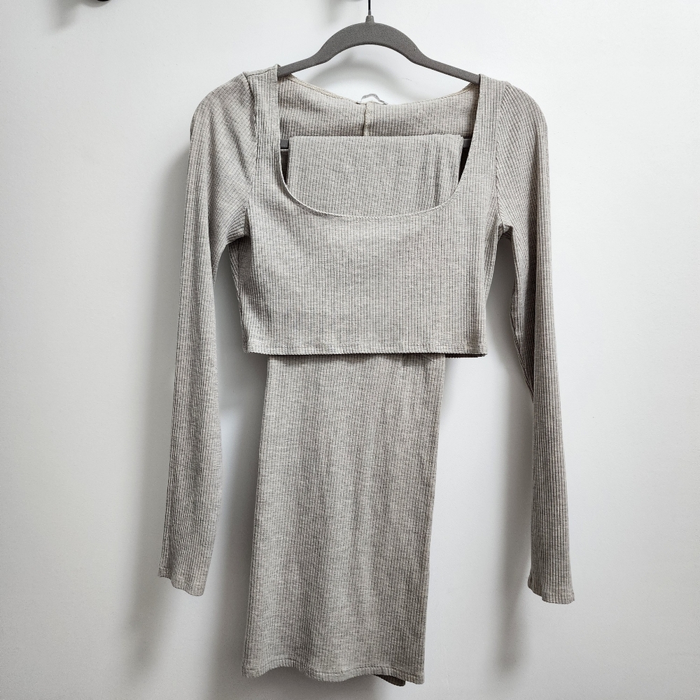 Reformation grey two piece skirt set size Large